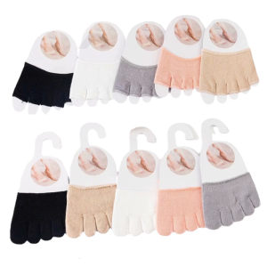 สีทึบแยกนิ้วเท้า Kaus Kaki Setengah ห้านิ้วแยกนิ้วเท้าท็อปเปอร์ถุงเท้าใส่รองสำหรับรองเท้าส้นสูงสตรี5คู่