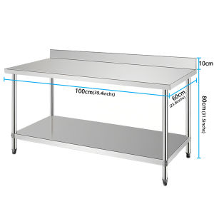 WEIAIBLD Stainless Kitchen Table 3-Layer 304 stainless steel table heavy duty Workbench with knife groove Kitchen Table for food preparation in kitchens restaurants (with foot pads)