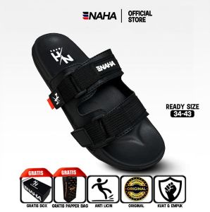 NAHA - Sandal Slop Pria Wanita Karet Distro Prepet Hitam Size 36 - 43