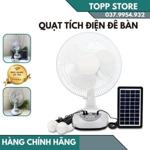 Quạt tích điện năng lượng mặt trời cao cấp để bàn tiện lợi tặng kèm bóng LED 2 chế độ mát pin lâu quạt mát tiết kiệm điện năng