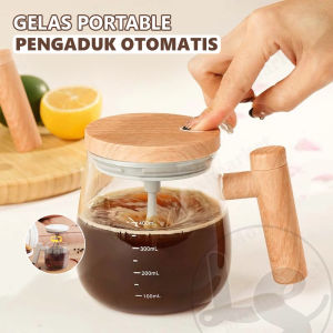 Cangkir Gelas Kaca Pengaduk Minuman Putar Otomatis 400ml Mug Portabel Listrik Kopi Teh Tahan Panas