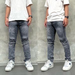 Celana Jeans Denim Pria Streetch Washed Ripped Black Jaz Long Pants Denim Sobek