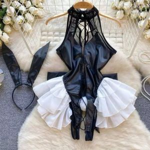 CP29 Cosplay Jumsuite thỏ dây đan ren bèo tôn dáng hở lưng quyến rũ gợi cảm CP29