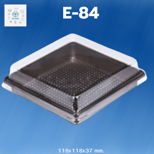 กล่องใส่ขนม กล่องพลาสติกฐานสีน้ำตาล E84 E-84 (1แพ็ค 100ชิ้น)
