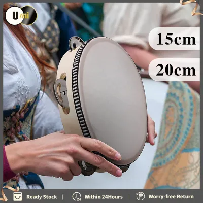 (High quality)Hand Held Drum Bell Wooden Tambourine Percussion Instrument