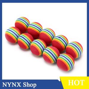 [NYNX] 10Pcs Rainbow Stripe foam Sponge Golf Balls Swing Practice Training Aids