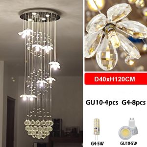 【Free gift】Tri-color Chandelier Ceiling Sala Living Room LED Revolving Crystal Chandelier Dining Room Light High Ceiling Chandelier Stair Lamp