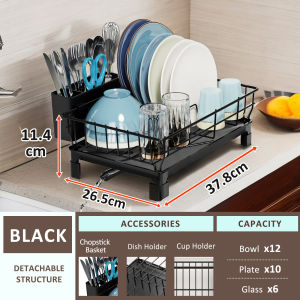 Veckle Kitchen Dish Drainer Storage Rack 2 Tiers Bowl Dish Chopsticks Knife Fork Water Cup Storage Rack Kitchen Counter Organizer