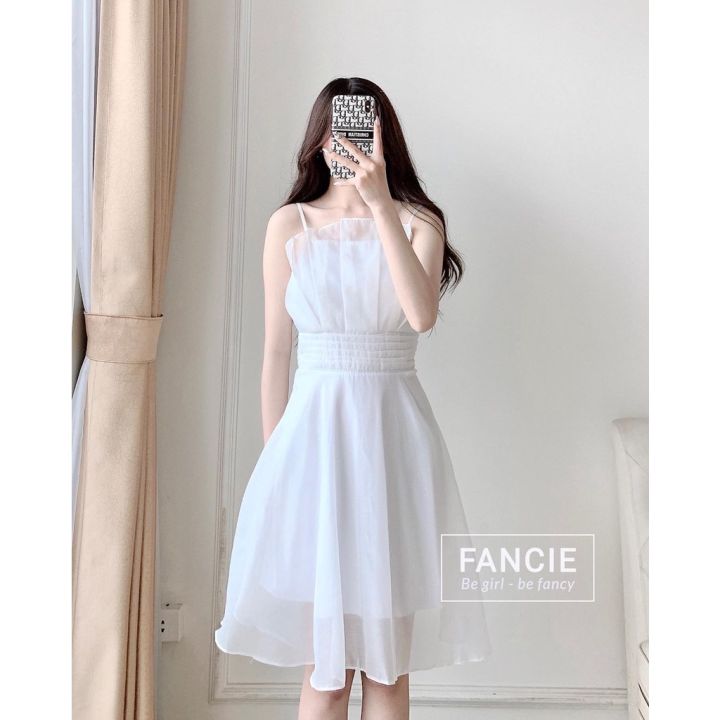 Đầm trắng dáng xoè tiểu thư hai dây nơ ngực phi lụa dự tiệc đi chơi - MN46  - Đầm Váy Mina - Đầm, váy nữ | ThờiTrangNữ.vn