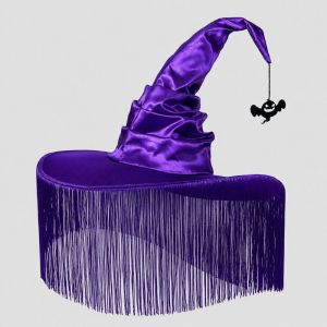 EXCES Tassel Cover Halloween Witch Hat Ghost Spider Pendant Gothic Cosplay Accessories Party Headwear Tall Pointed Cone Top Pointed Mage Hat Halloween Party