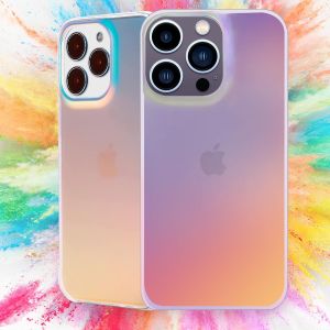 Iridescent Holographic Phone case for iPhone 14 Pro [10FT Drop Protection] Translucent Matte Hard PC Back with Soft Silicone Edge Slim for iPhone 14 Pro Case 6.1"