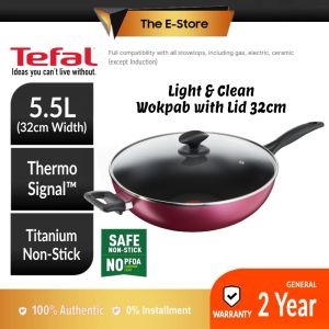 Tefal Light & Clean Deep Wokpan with Lid 32cm Non Stick | B22494 (Set Alat Memasak Kuali Periuk Alat Memasak Tidak Melekat Big Non Stick Pan Wok Pan Fry Pan Cookware Set Pots and Pans B2249496)