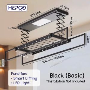 LED Lighting Smart Hanging Aluminum Ceiling Drying Rack Electric Clothes Hanger With Remote Control