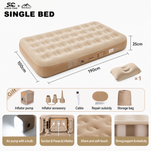 Inflatable Air Bed Mattress with Built-in LED Light & Electric Pump Double or Single Size for Camping Home Guest Use