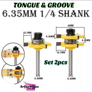 Mata Profil 6.35mm Sambung Kayu Router Bit Trimmer Router Tongue Groove Joint Assembly C3