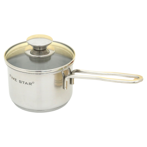 Quánh Inox nấu bột em bé FiveStar 3 đáy bếp từ nắp kính 12cm/14cm/16cm -Nồi nấu cháo ăn dặm cho bé