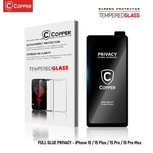 IPhone 15/Plus/Pro/Pro Max - COPPER Tempered Glass FULL GLUE Premium PRIVACY - ANTI SPY