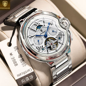 Swiss brand POEDAGAR mechanical automatic watch for men tourbillon waterproof new luxury stainless steel calendar wristwatch