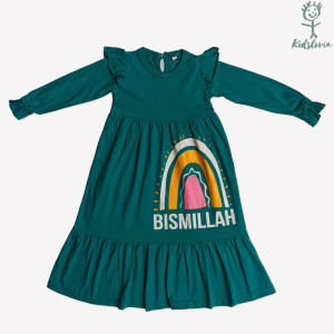 Pakaian Baju Muslim Anak Perempuan Cewek Gamis Ruffle Anak Usia 1-6 Tahun Bahan Katun Tosca Gelap