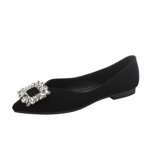 [Free Shipping] New Spring And Autumn Shallow-Toe Shoes Rhinestone Black WomenS Elegant Flat Shoes Pointed-Toe Single Shoes Low Heels