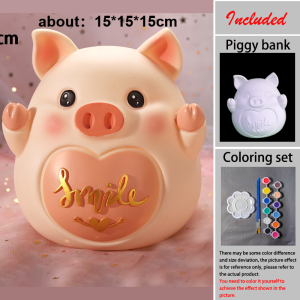 15 - 26cm Piggy Banks in Dinosaur Unicorn Chicken Tiger Cow Bird Fish Pig Fox Elephant Dog Shapes. Souvenir Festival PresentsDIY Graffiti Home Decor AccessoriesBirthday gifts and Desk Decoration [White Piggy Bank + 12 - color Paint Kit]