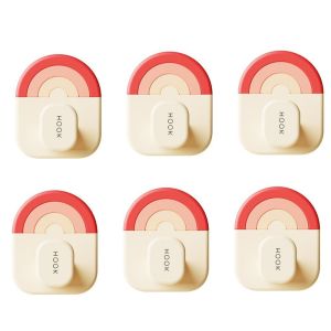 LETOY 6Pcs Plastic Rainbow Hook No-Drill Self Adhesive Clothes Hook Creative Waterproof Wall Door Hook For Home