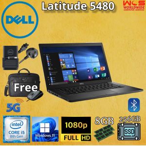 Dell Latitude 7480 14-inch Touch Screen refurbished Laptop Intel i5-6300U 2.4GHz FHD 8GB DDR4 256GB SSD Win11 Pro with Free preowned Bag and Mouse