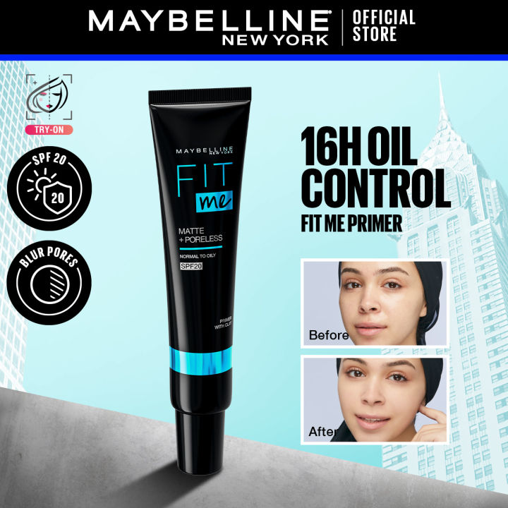 Maybelline Fit Me Matte + Poreless Primer - SPF20, 16H Longwear Primer ...