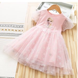 Váy bé gái Elsa đầm công chúa disney lưới thun cotton thoáng mát cho bé mặc đi học dạo phố Đầm Cho Bé Gái Đầm cộc tay