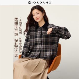 Giordano Beau Monde Women Corduroy collar long sleeve cotton flannel shirt Free Shipping 13346610