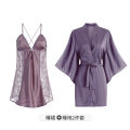 Justtoi. Summer Nightdress Pajamas Women Sexy Front Open Sling Home Dress Sexy Side Perspective Lace Nightgown with Chest Pad Female Nightwear Two-piece Set. 