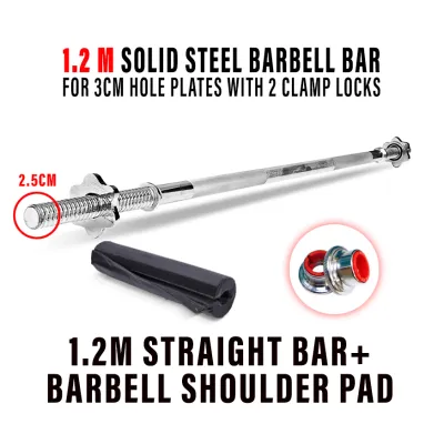 SellinCost 1.2M 1.5M 1.8M 2.2M Barbell Bar Weight Lifting Barbell Bar Straight Bar | Ez Curl Bar | Extra Curl Bar For 3cm Hole Plate Pole Dumbbell Bar 1.2 Meter 120cm Straight Pole Dumbbell Bar Rod With Clamp Lock Shoulder Protection Pad BSP SBB 实心钢制杠铃杆