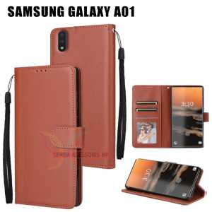 Case Dompet Lipat Tipe SAMSUNG GALAXY A01 Walet Leather Flip Case Slot Kartu Dompet Polos Kulit