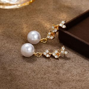 Fashionable Ring Gift s925纯银超闪锆石耳钉高级感珍珠耳坠耳环女法式复古优雅气质耳饰
