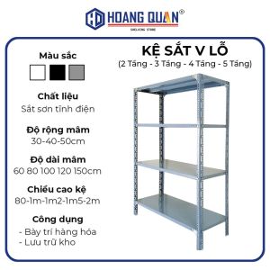 Kệ Sắt V Lỗ 2 3 4 5 Tầng Kệ V Lỗ Lắp Ghép Mâm Dày Cao 0.8m 1m 1m2 1m5 2m (Tặng Đế Ốc Tán Điếu Vặn)