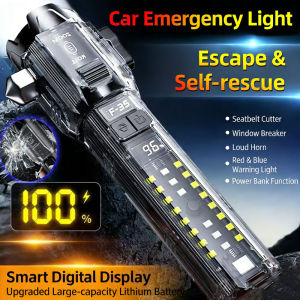 【Ready Stock】Powerful Flashlight 100000 Lumens Type-C Rechargeable Waterproof Window Breaker Safety Hammer Lampu Suluh Terang破窗锤 手电筒 车载应急灯