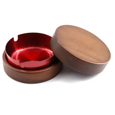 LULU Stainless Steel Liner Wooden Ashtray Wood With Lid Windproof Ashtray Simple Ashtray With Lid Home Decor