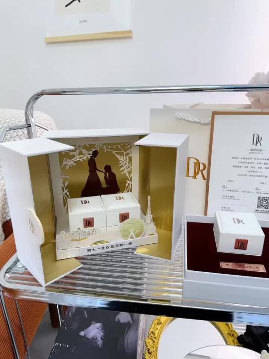 dr钻戒仿真情侣对戒一克拉莫桑钻七夕情人节结婚婚礼饰品开口戒指Pasangan simulasi cincin Dr Diamond Pair ...