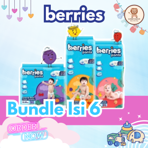 1 KARTON ISI 6 Berries Pants Popok Bayi Sekali Pakai Tipe Celana Size M L XL
