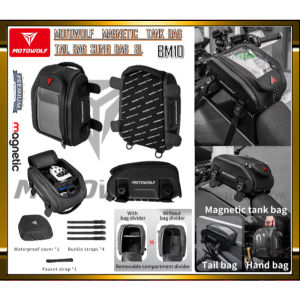 MOTOWOLF RIDING BM10 MAGNETIC TANK BAG TAIL BAG HAND BAG 8L WITH WATEPROOF COVER WITH BAG DIVIDER