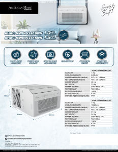 American Home Window Type Air Conditioner AHAC-MWINV24150W 1.5 Hp / AHAC-MWINV24100W 1.0 Hp