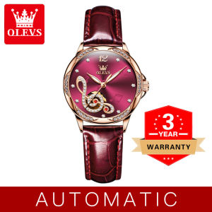OLEVS Luxury Watch for Women Automatic Original Waterproof 2022 Sale Elegant Ceramic Steel Hollow Mucical Notes Regal Watch