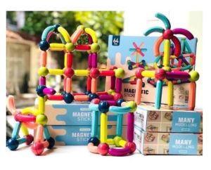 Đồ chơi xếp hình Nam Châm 64 Chi tiết Lam Anh Store Lego Thông minh cao cấp dạng que tròn Magnetic Sticks