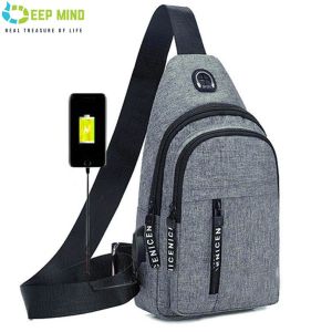 DM Mens Sling Chest Bag USB Port Crossbody Bags Beg Silang Handbag Beg Sandang Men Water Resistant Travel Shoulder College Student