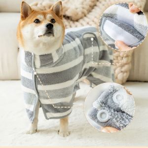 COMEMECO Water Absorption Dog Bathrobe Microfiber Quick Drying Bath Towels Stripe Pet Clothes Small Medium Large Dogs