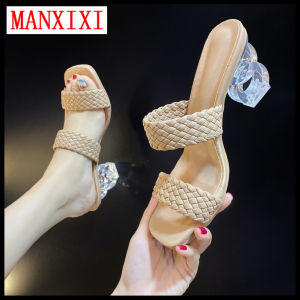 MANXIXI Thương Hiệu Thời Trang Dép Cao Gót 2.75 Inches Pha Lê Gót Dệt Phong Cách Dép Cho Phụ Nữ (Kích Thước 35-40)