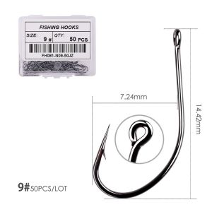 PHANT 50pcs #2-#17 Sea Pint Hook Carbon Steel Carp Fly Fishing Hook High Carbon Black Nickle Barbed Fishing Hooks Off-set Fishing Hook Big Long Shank Flattened Sharped Fishhooks