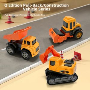 FLORI 4/6pcs Mini Simulation Diecast Crane Car Alloy 2 Styles Engineering Vehicle Toy High Quality Excavator Inertial Truck Children Kids Boys
