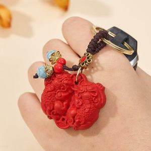 Fortune and Good Luck Keychain Gift 已开光 招财钥匙扣礼物 朱砂双貔貅钥匙扣挂饰转运饰品平安锁汽车挂件招财双貔貅手机链