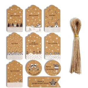 WENTIVV Gift 50pcs DIY Crafts For Home Party Supplies Hanging Label Wrapping Cards Gift Decor Tags Thank You Label Christmas Decorations